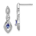 Sterling Silver Rhodium Plated Diamond and Tanzanite Post Earrings