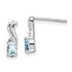 Sterling Silver Rhodium Plated Dia. & Aquamarine Oval Post Earrings