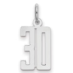 Sterling Silver/Rhodium-plated Elongated Number 30 Charm