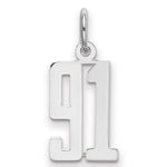 Sterling Silver/Rhodium-plated Elongated Number 91 Charm