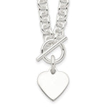 Sterling Silver Engraveable Heart Disc on Fancy Link Toggle Necklace