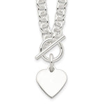 Sterling Silver Engravable 19x Heart Disc on Fancy Rolo Link Toggle Necklace