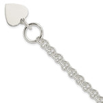 Sterling Silver Engravable 18x Heart Disc on Fancy Rolo Link Toggle Bracelet
