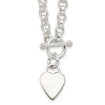 Sterling Silver Engravable 22x Heart Disc on Fancy Rolo Link Toggle Necklace