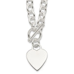 Sterling Silver Engravable 29x Heart Charm Fancy Rolo Link Toggle Necklace