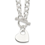 Sterling Silver Engravable Heart Disc on Fancy Rolo Link Toggle Necklace