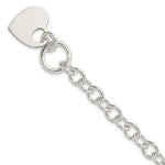 Sterling Silver Engravable Heart Disc on Fancy Rolo Link Toggle Bracelet