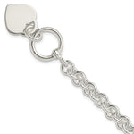 Sterling Silver Engravable 19x Heart Disc on Fancy Rolo Link Toggle Bracelet
