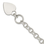 Sterling Silver Engravable 29x Heart Disc on Fancy Rolo Link Toggle Bracelet