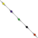 Sterling Silver Rhodium-plated Polished Multi-Color Jade Anklet