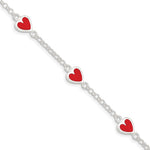Sterling Silver Polished & Red Enamel Heart w/ ext Children's Bracelet