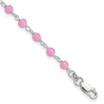 Sterling Silver Pink Glass Bead with Heart Dangle Plus Extender - Total Anklet