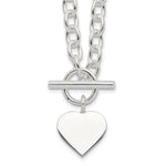 Sterling Silver Engravable Heart Charm Rolo Link Toggle Necklace
