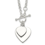 Sterling Silver Polished Engravable Double Heart Toggle Necklace