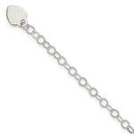 Sterling Silver Engravable Heart Charm Cable Link Bracelet
