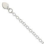 Sterling Silver Round Link with Heart Dangle Charm 6 Inch Bracelet