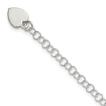 Sterling Silver Round Link with Heart Dangle Charm 7.25 Inch Bracelet