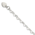 Sterling Silver Fancy Heart Link with Heart Dangle Charm 6 Inch Bracelet