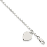 Sterling Silver Engravable Heart Charm Cable Link Bracelet