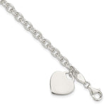 Sterling Silver Engravable Heart Charm Rolo Link Bracelet