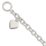 Sterling Silver Engravable 17x Heart Charm Cable Link Toggle Bracelet