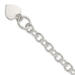 Sterling Silver Engravable 18x Heart Charm Fancy Rolo Link Toggle Bracelet