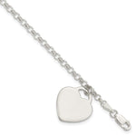 Sterling Silver Engravable 19x Heart Charm Rolo Link Bracelet