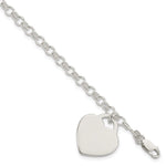 Sterling Silver Polished Engravable 19x Heart Charm Rolo Link Bracelet