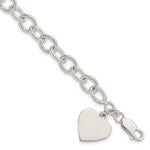 Sterling Silver Engravable 17x Heart Charm Fancy Cable Link Bracelet