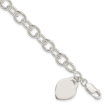 Sterling Silver Polished Engravable 17x Heart Charm Cable Link Bracelet