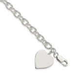 Sterling Silver Engravable Heart Charm Fancy Rolo Link Bracelet