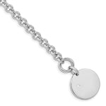 Sterling Silver Rhodium-plated .03ct Diamond Engravable Round Disc Rolo Link Toggle Bracelet