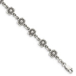 Sterling Silver Antiqued Flower Link Bracelet