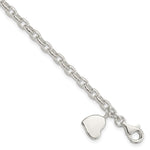 Sterling Silver Solid Engravable Heart Charm Oval Rolo Link Bracelet