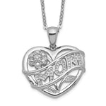 Sterling Silver Rhodium-plated MOM in Heart with CZ Flower Necklace