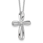 Sterling Silver Rhodium-plated Ribbon Cross with Diamond Necklace