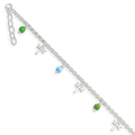 Sterling Silver Dragonfly with Aqua and Green Beads Plus Extender - Total Anklet