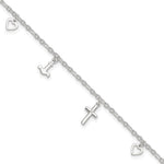 Sterling Silver Cross/Heart/Anchor Plus Extender - Total Anklet