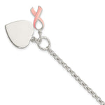 Sterling Silver Engravable 24x Heart Charm with Pink Enameled Awareness Ribbon Toggle Bracelet