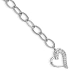 Sterling Silver Rhodium-plated CZ Journey Heart Dangle Bracelet