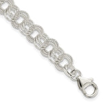Sterling Silver Polished and Textured Solid Triple Link Charm Bracelet