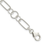 Sterling Silver Polished Twisted Circle and Paperclip Link Bracelet