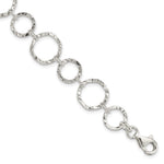 Sterling Silver Polished Textured Fancy Circle Link Bracelet