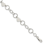 Sterling Silver Polished Heart and Chain Bracelet