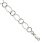 Sterling Silver Polished Textured Fancy Link Bracelet