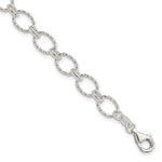 Sterling Silver Polished Textured Fancy Link Bracelet