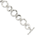 Sterling Silver Polished Textured Fancy Circle Link Toggle Bracelet
