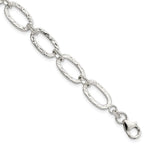 Sterling Silver Textured Fancy Oval Link Bracelet