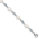 Sterling Silver Rhodium-plated Blue CZ and White Freshwater Cultured Pearl Bracelet