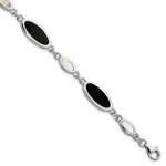 Sterling Silver Rhodium-plated Oval Onyx and Mother of Pearl Bracelet
